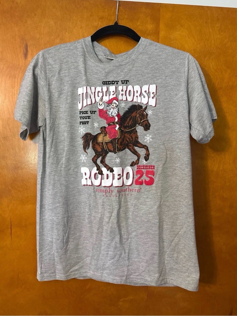 Simply Southern Gray Kids Short Sleeve 'Jingle Horse Rodeo' Christmas Tee